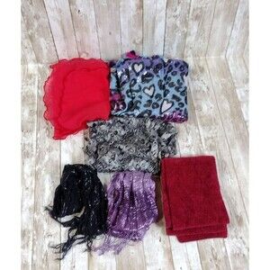 Womens Scarve Wraps Belt Sash Lot of 6 Floral Solid Tassels Hearts Metalic Sheer